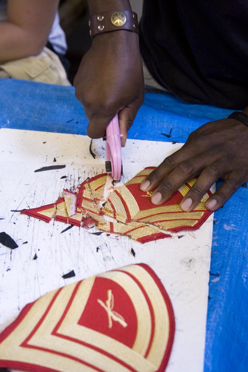 cutting army uniforms