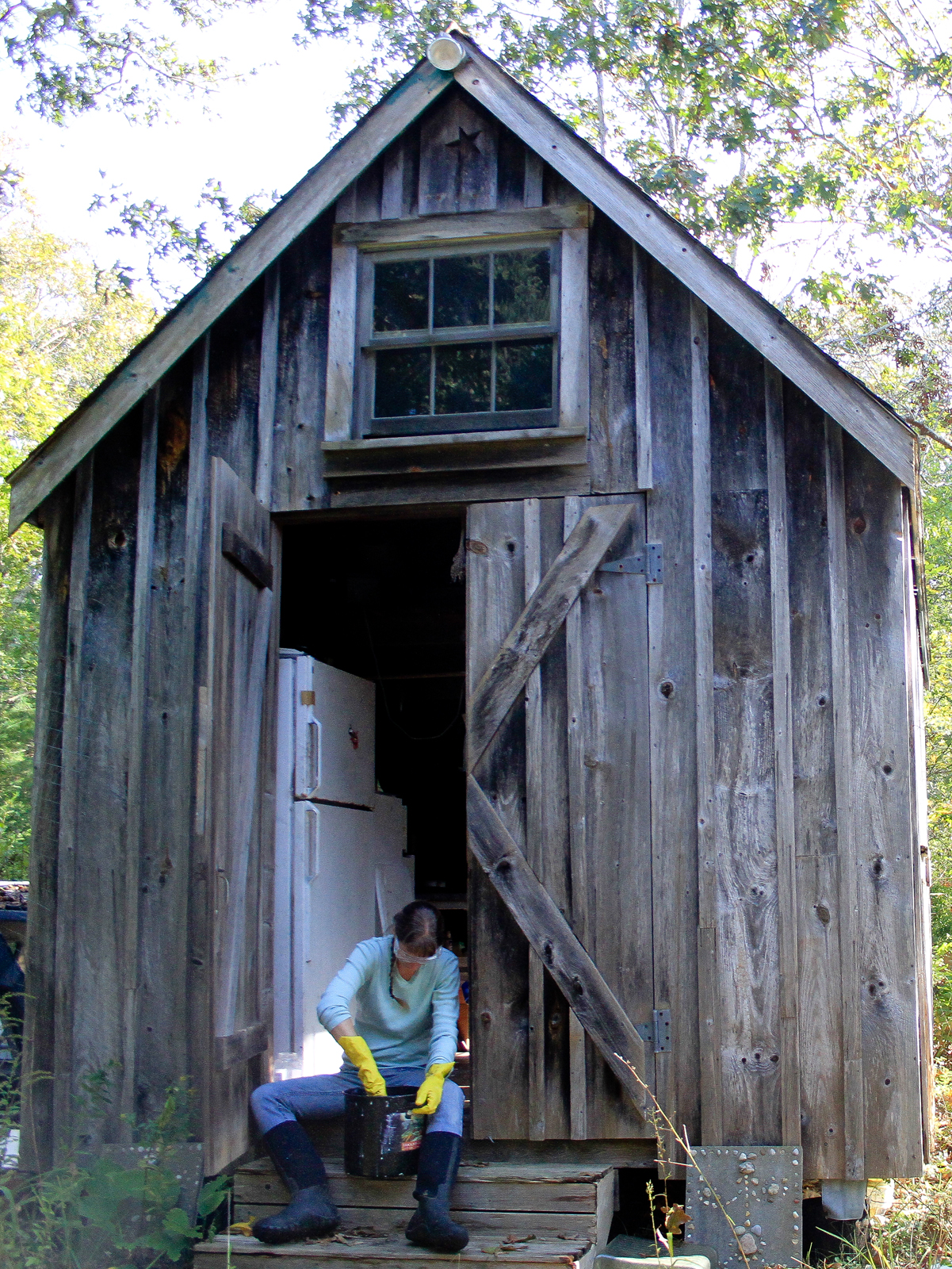 Emily Fischer shed mixing pouring soapmaking