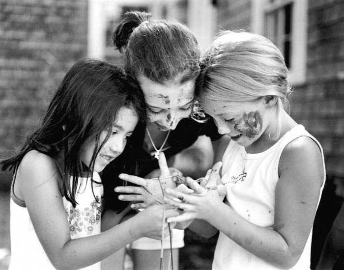 three girls, playing