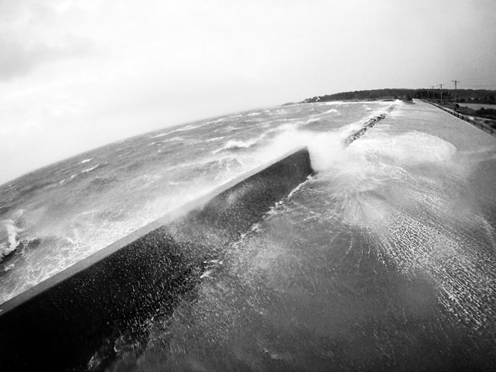 seawall flood BW