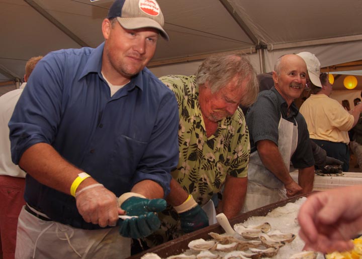 shucking oysters