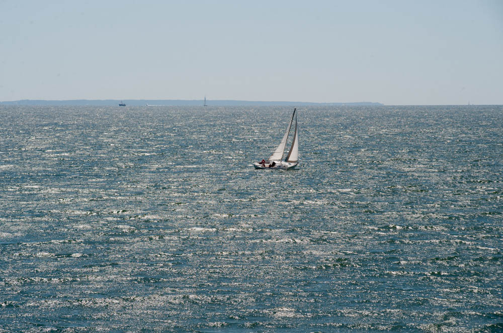 A lone sailboat in Vineyard Sound. 