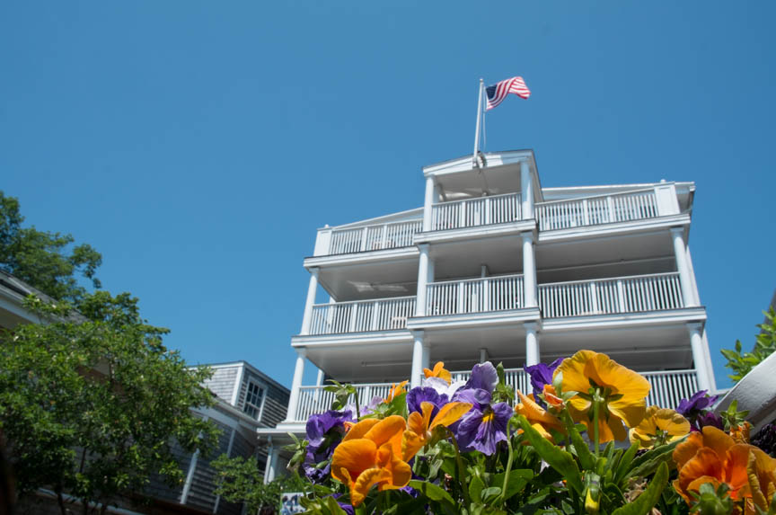 A flag, high aloft. North Water Street, Edgartown.