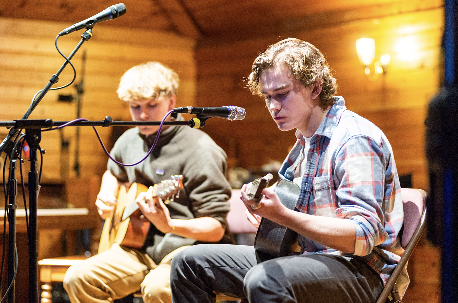 Emmett Athearn (left) and Atlas Zack (right) tried out some of their new material on the supportive crowd.