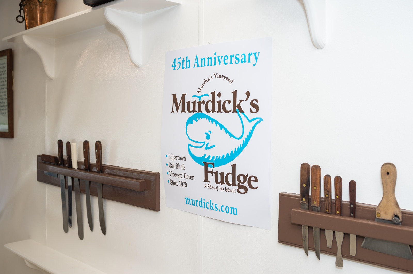 Fudge mixing and shaping tools line the wall.