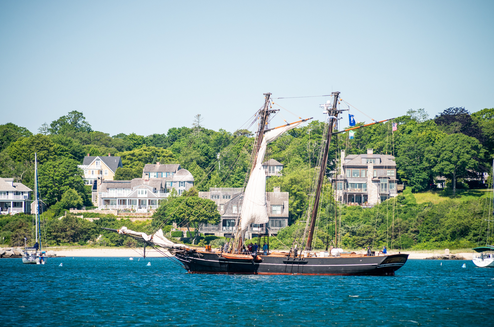 Finally, all sails are brought in.