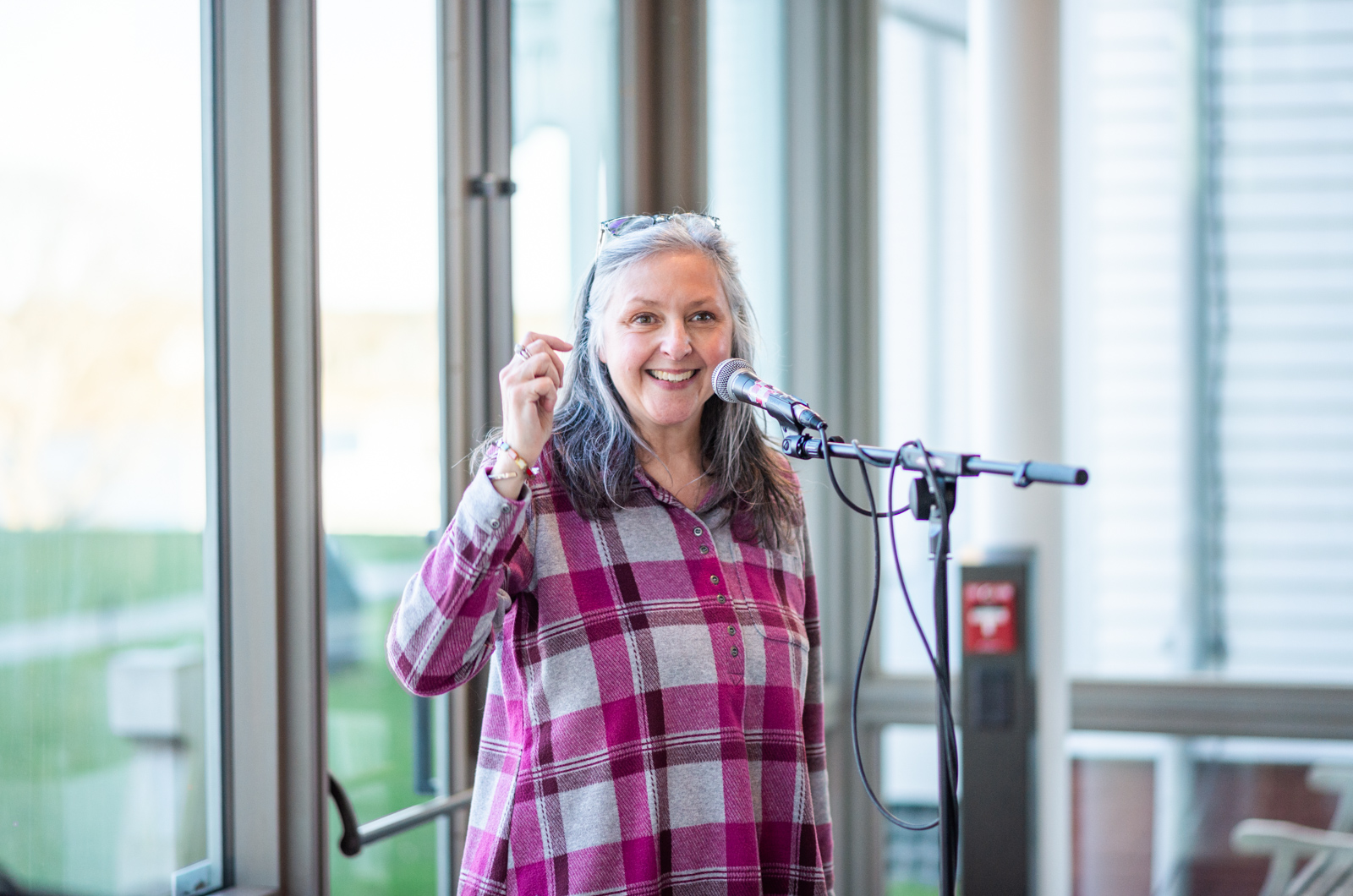 Laurel Reddington introduces both the new cafe operators and the music for the evening.