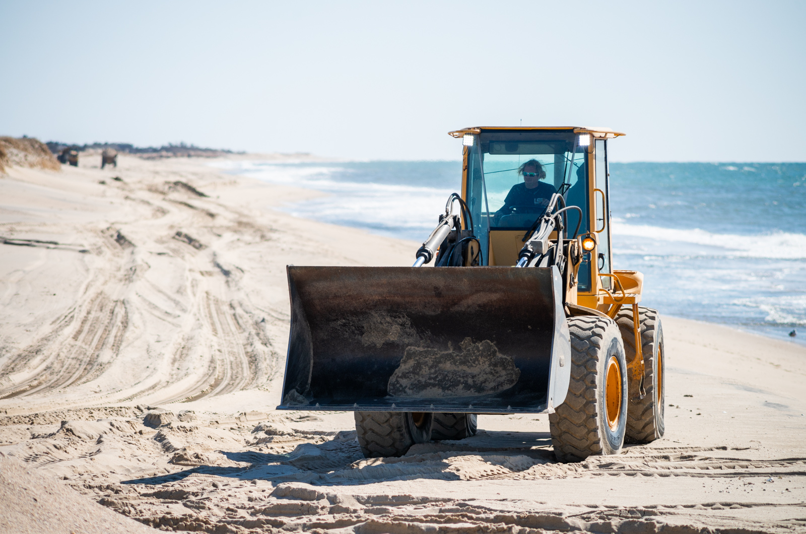 Greg Bettencourt waiting in the bulldozer.