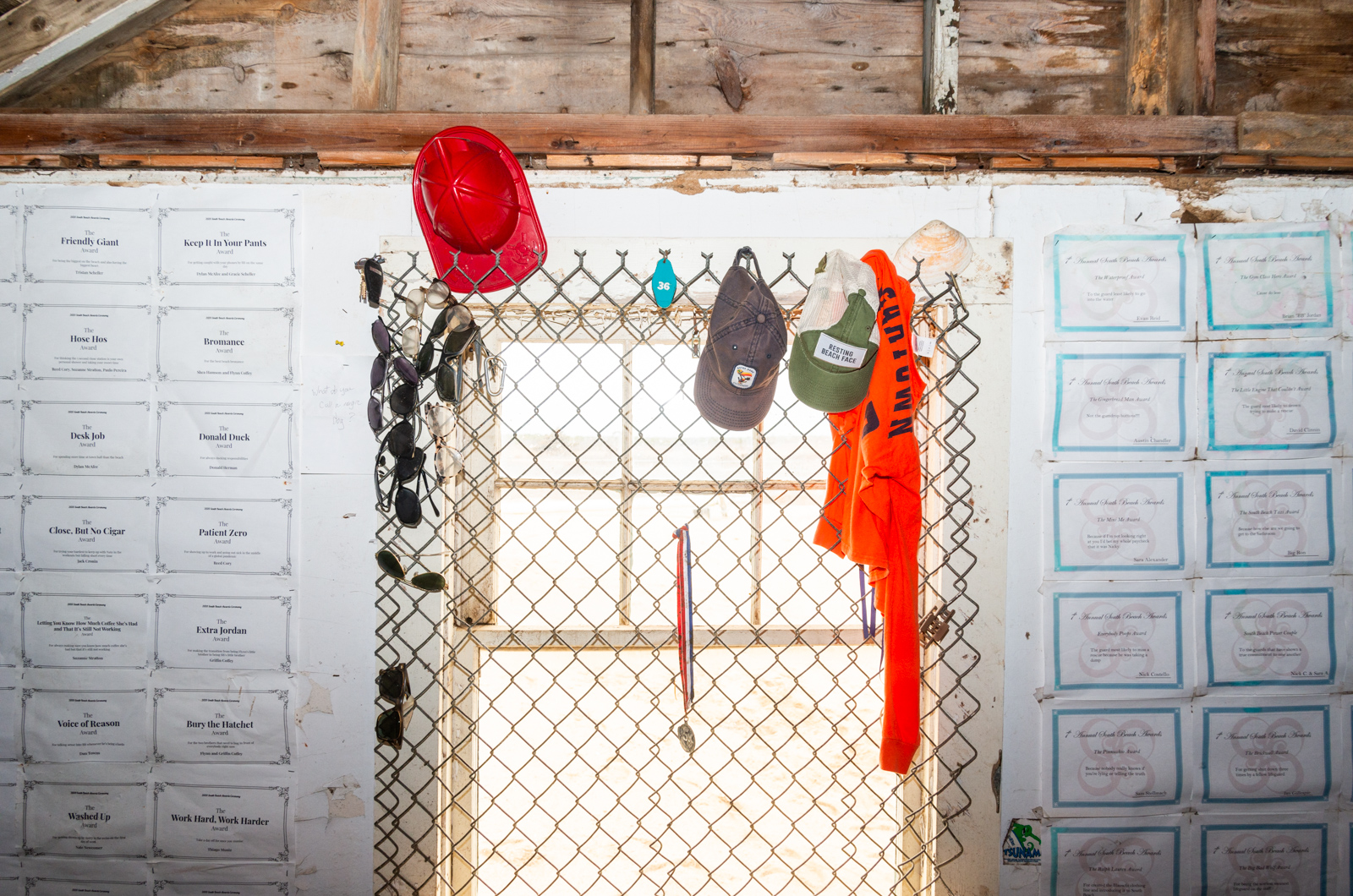 Various lifeguard awards line the walls.
