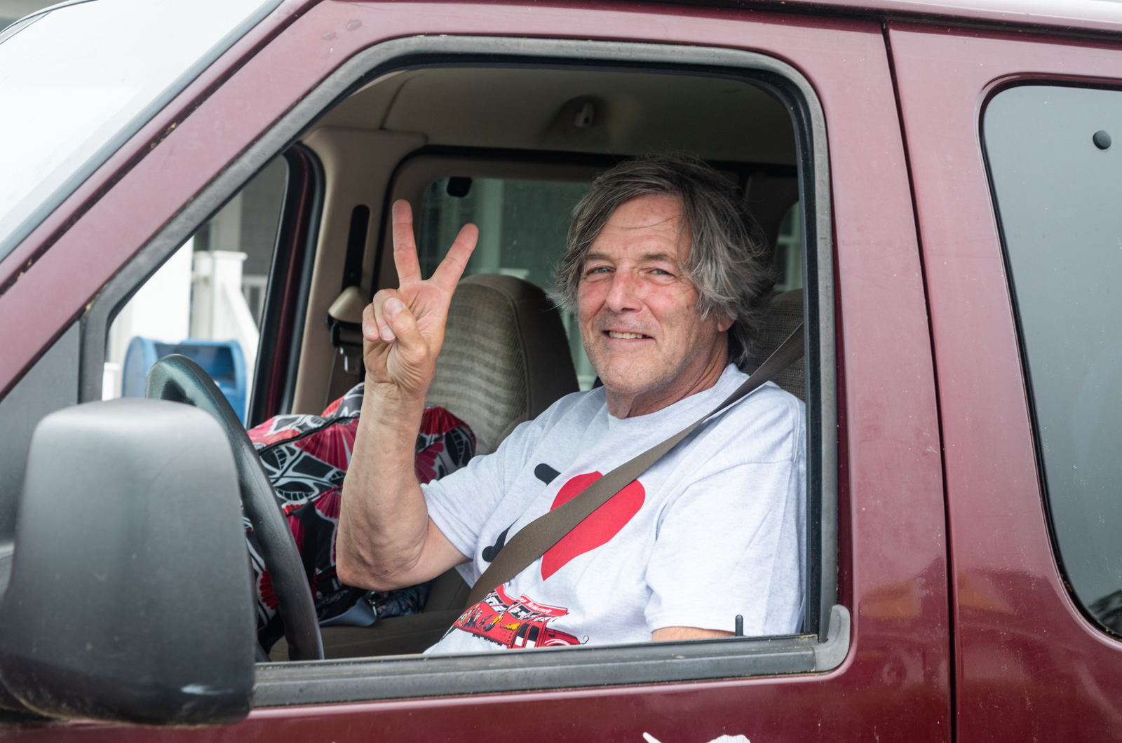 Jack Knower driving the van.