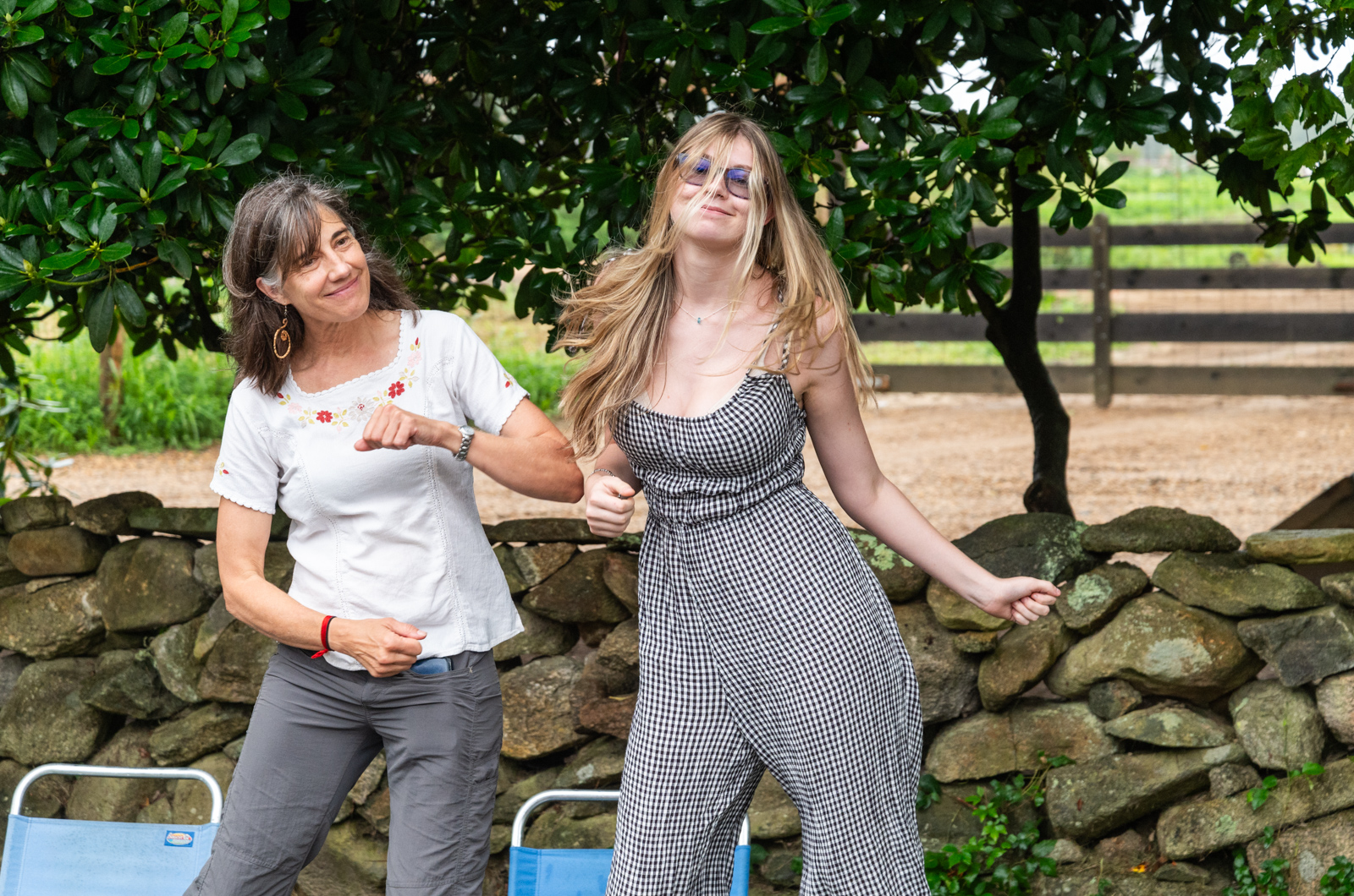 Sarah and Josie Wyman provide choreography at the finish line.
