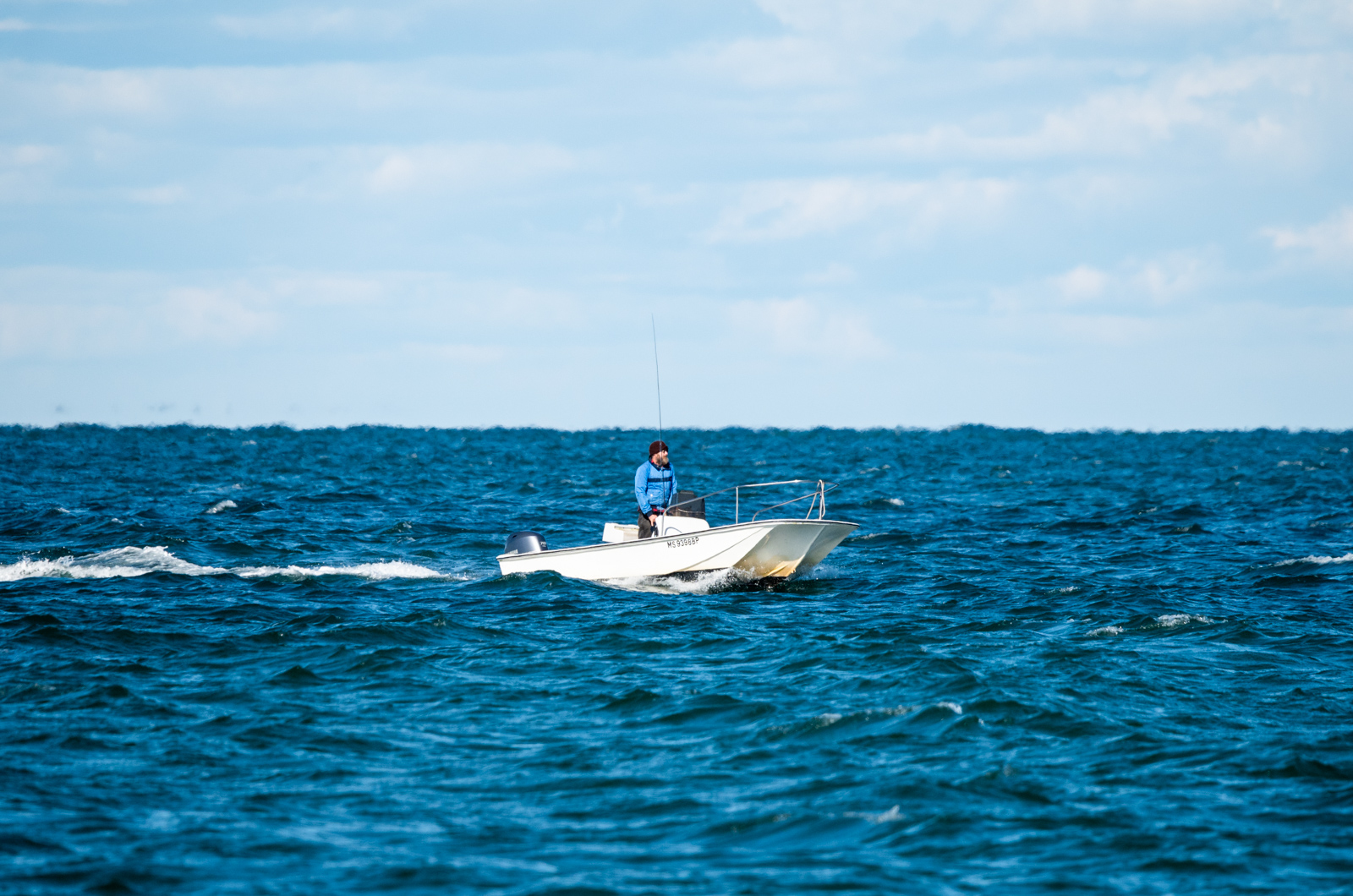 Colin Ruel in his boat off Menemsha.