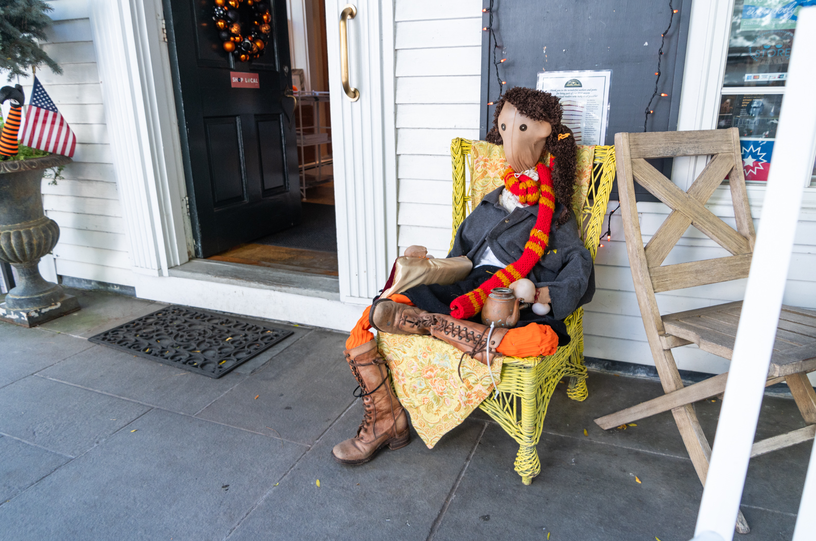 A very bookish scarecrow outside Edgartown Books.