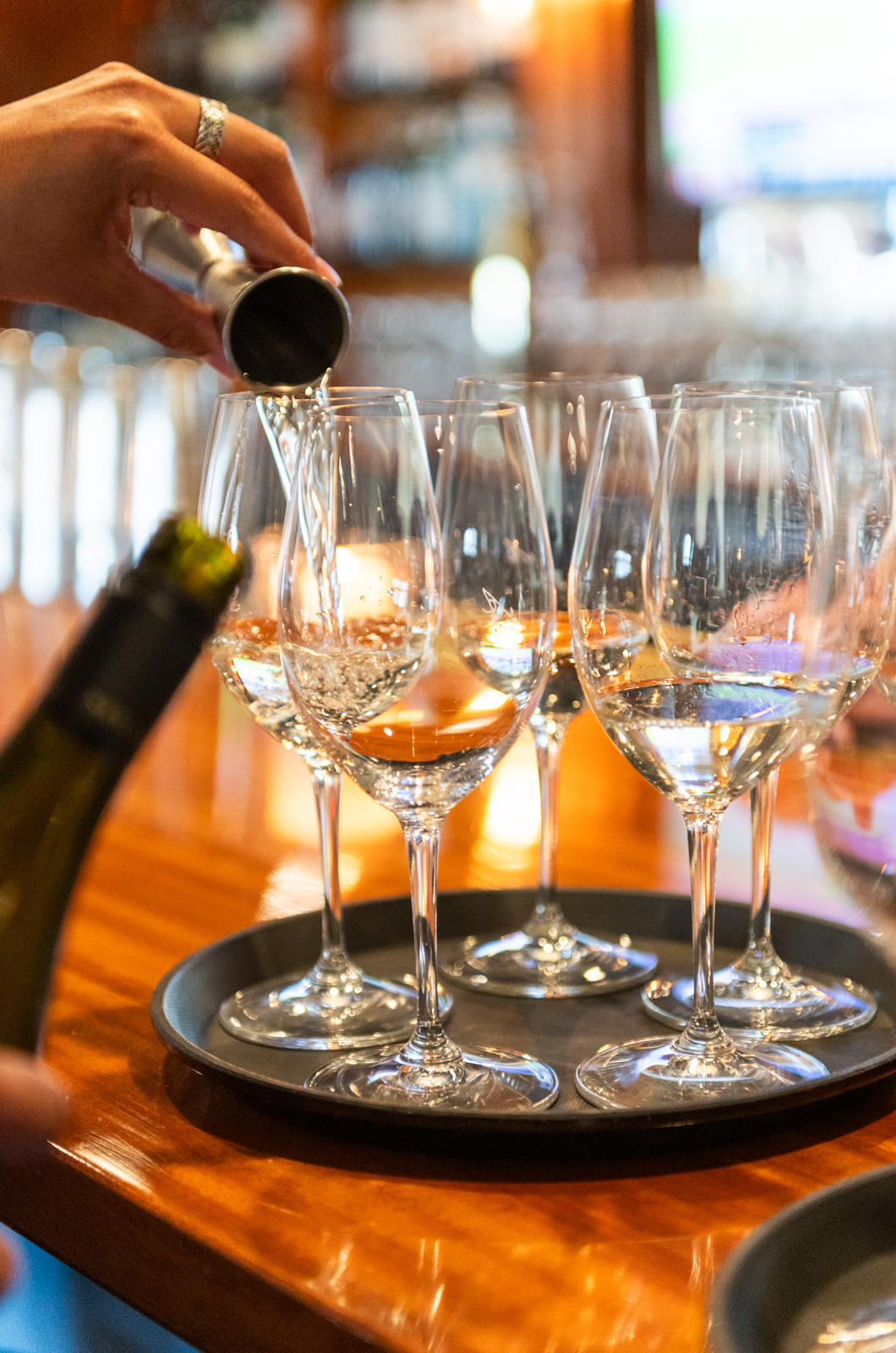 The first wine pairing being poured.