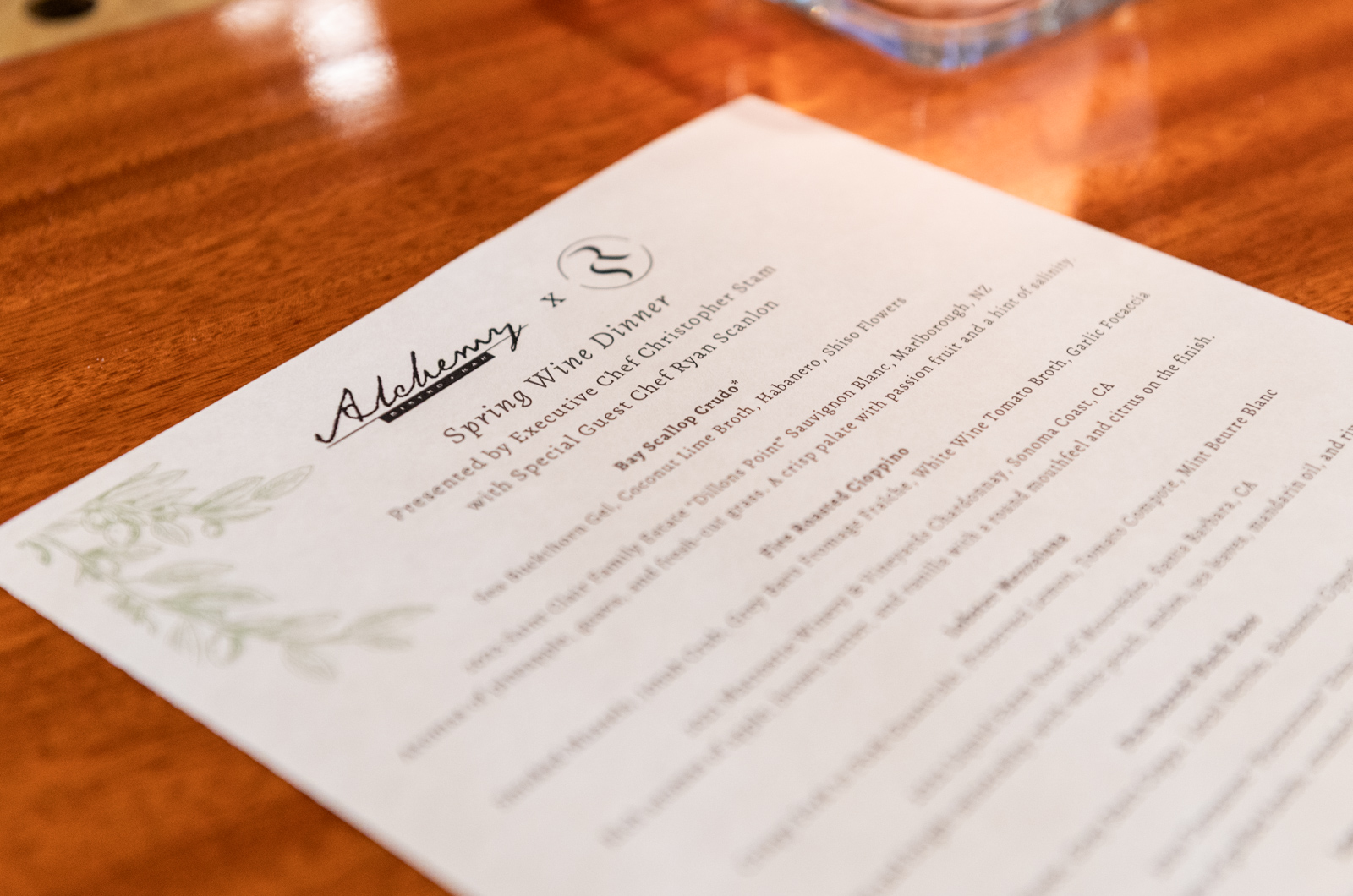 Ryan Scanlon dinner menu.