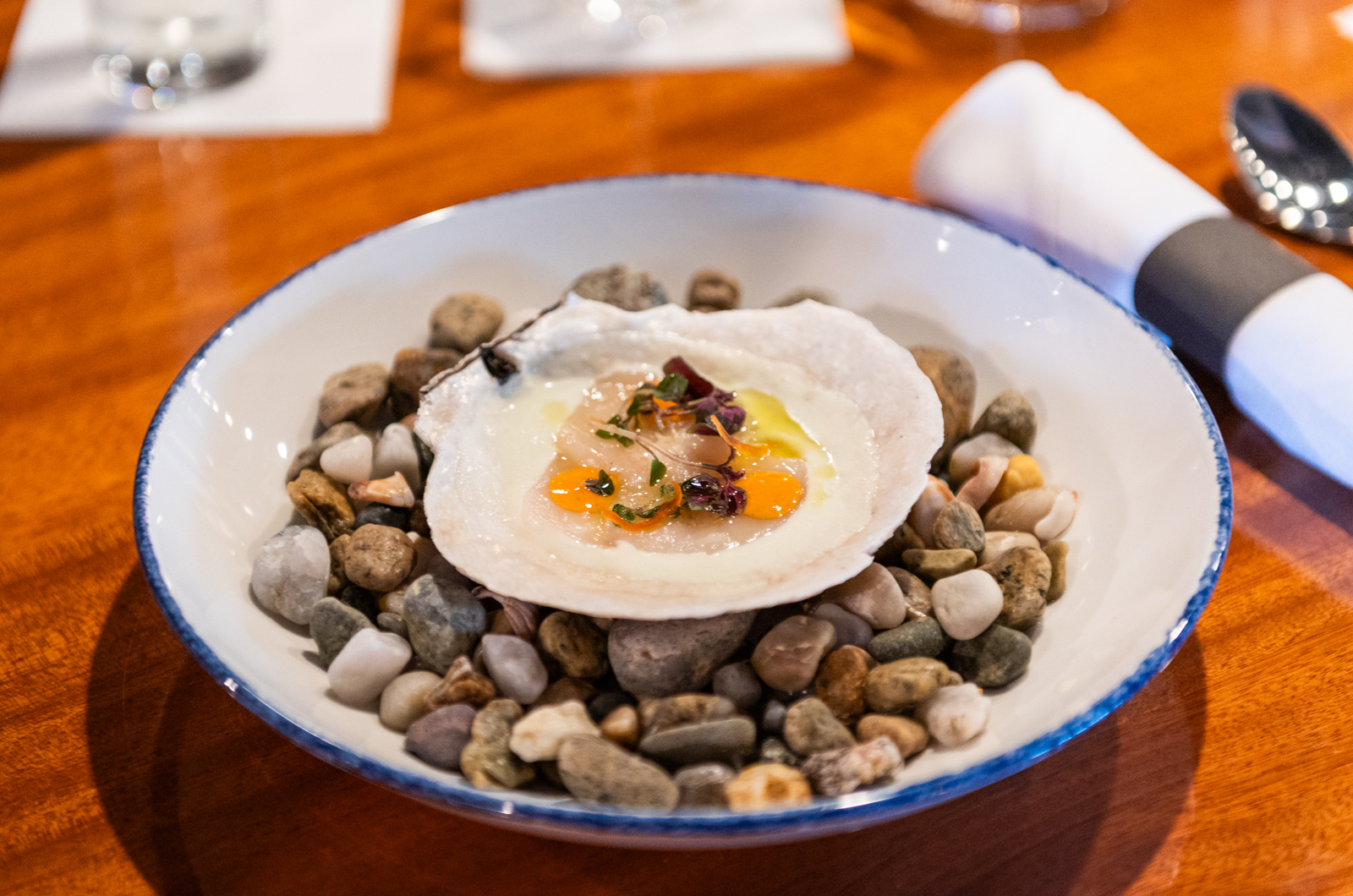 Scallop crudo is the first course.