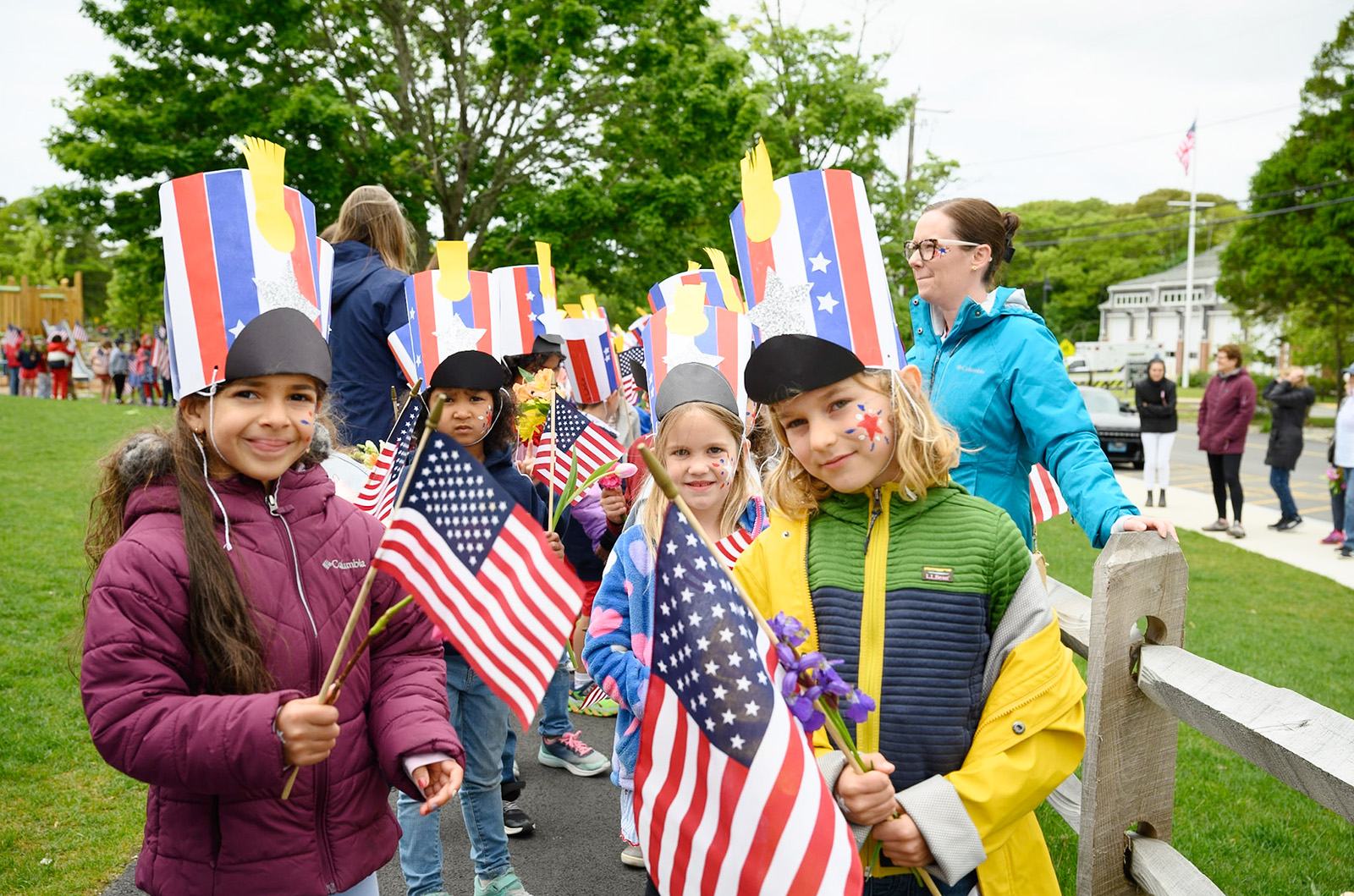 Students line up before marching.