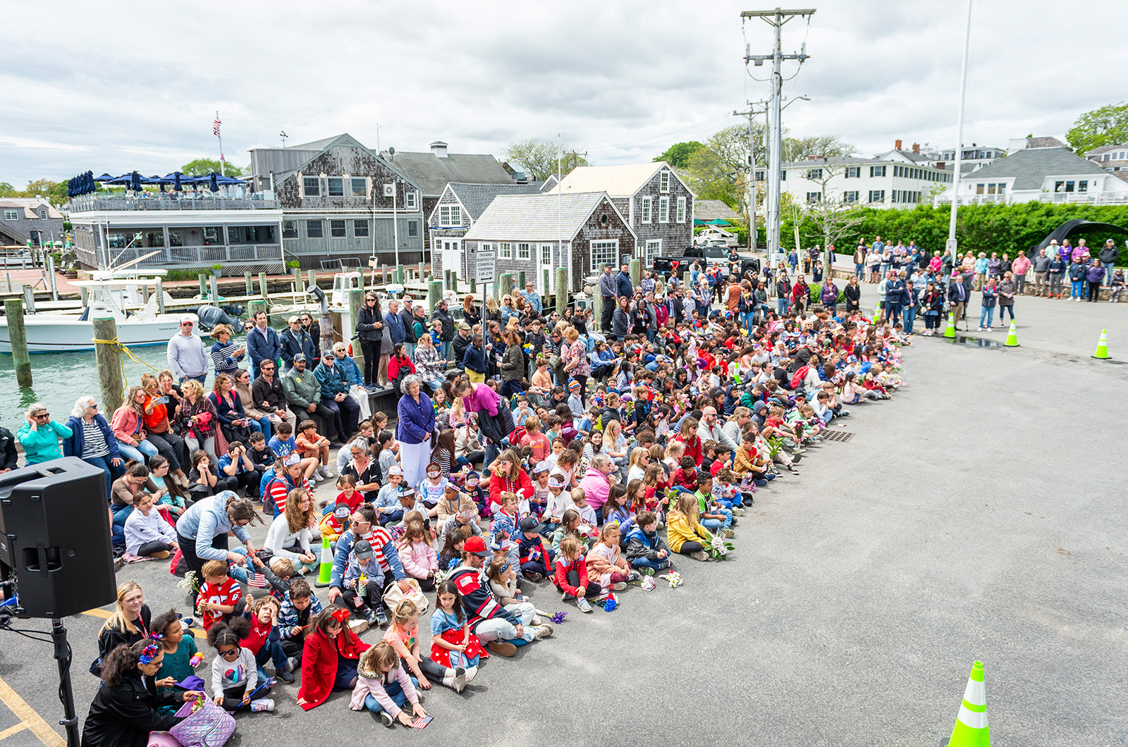 Edgartown School students gather at Memorial Wharf.