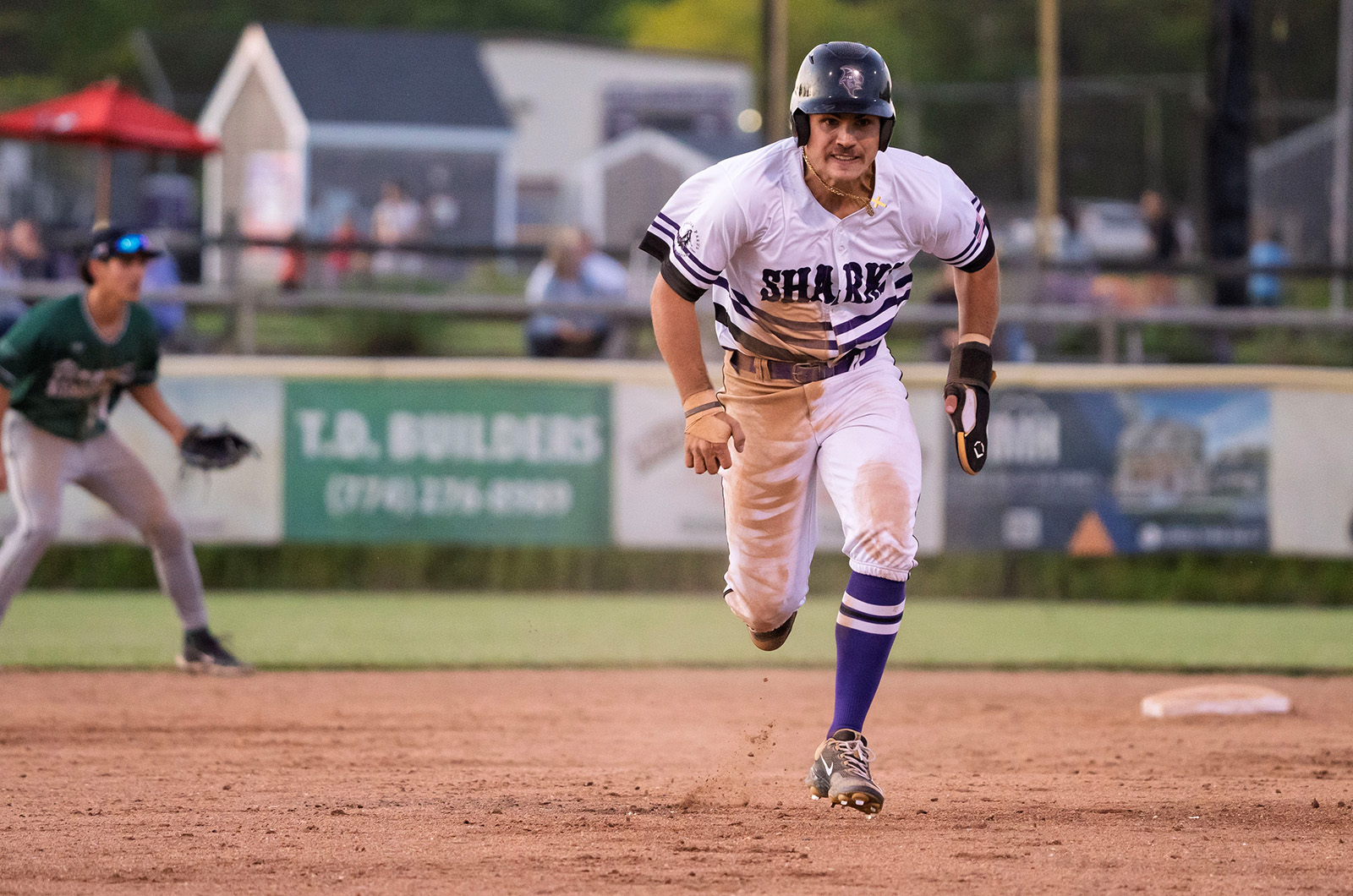 Running hard from second base.