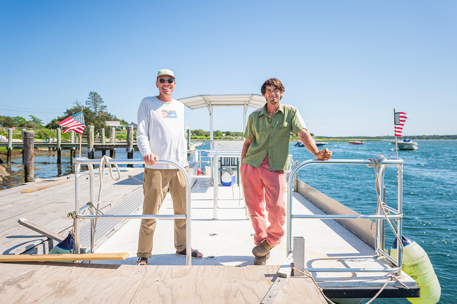 Sean McGowan and Isaac Taylor with the ferry tied up by The Galley.