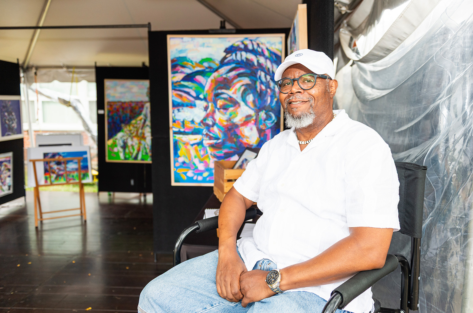 Jay Durrah with his art.