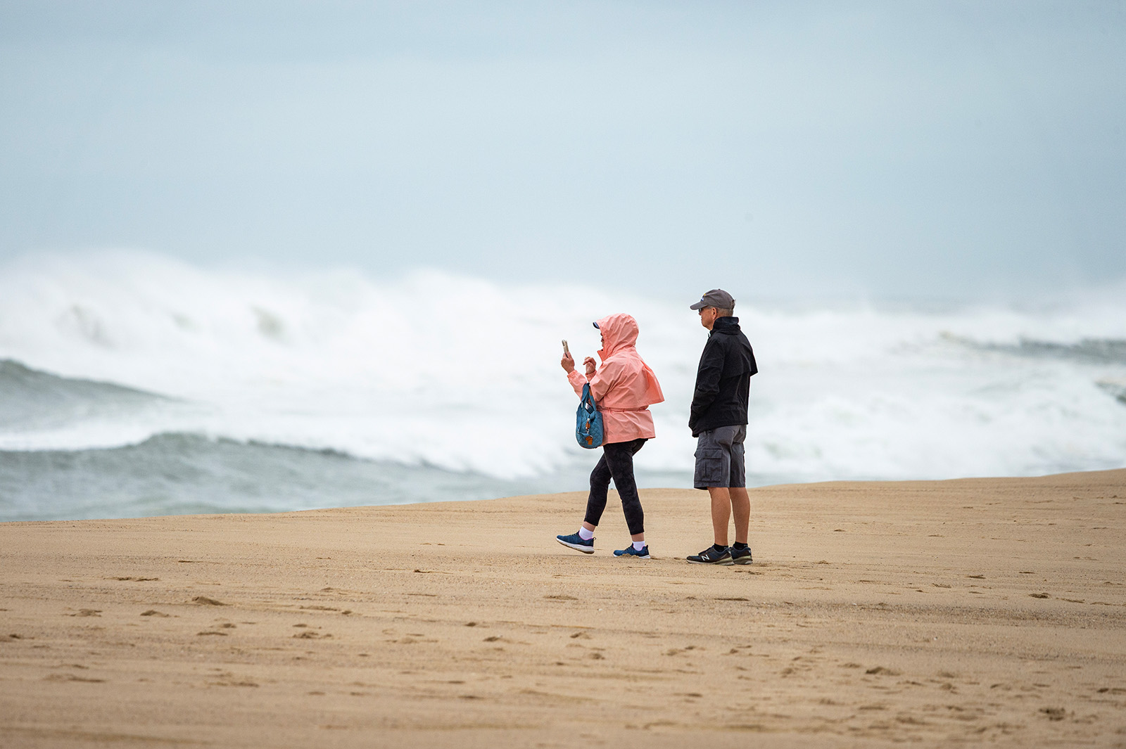 Visitors inspected the damage Thursday morning ahead of the storm.
