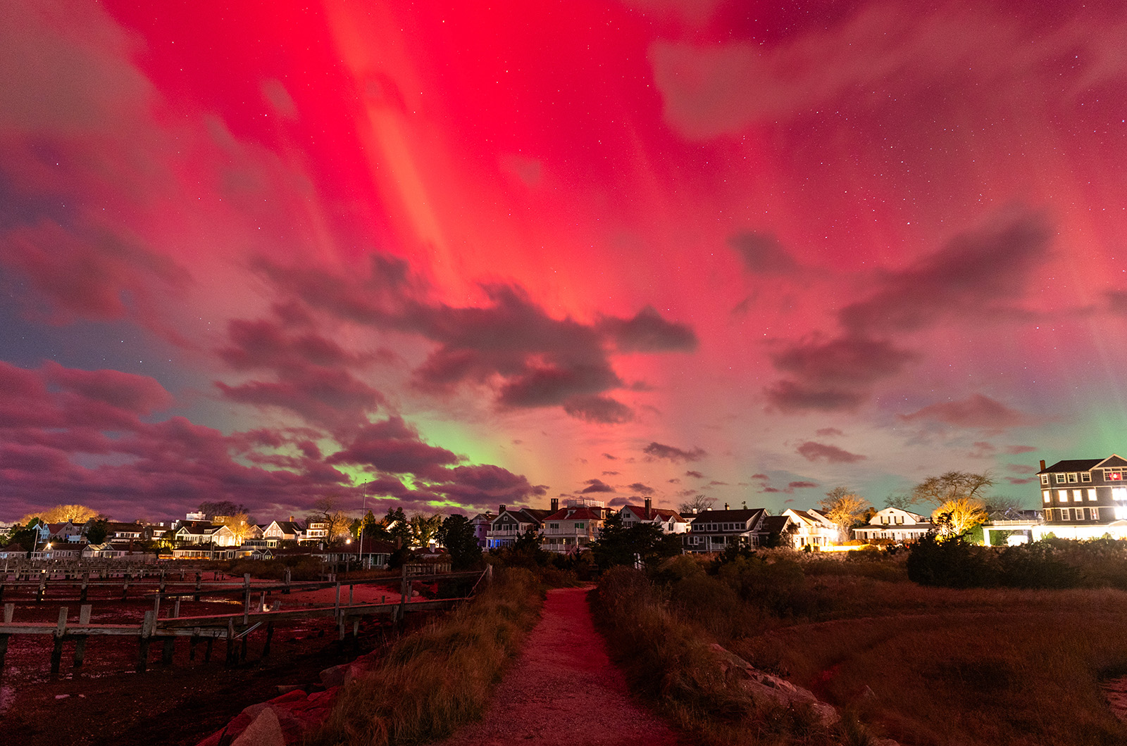Northern lights over North Water street in Edgartown.