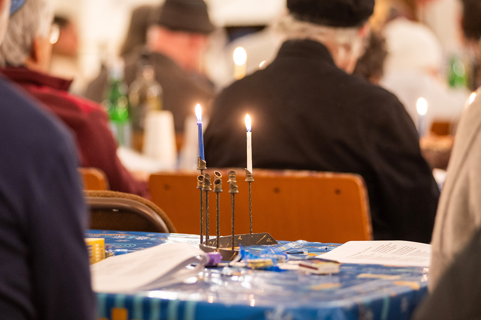 Guests at the Hebrew Center brought their family menorahs from home.