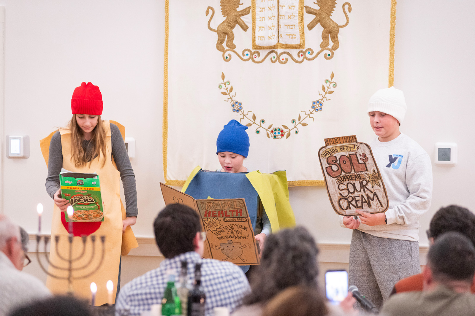 Hebrew school students put on a Hannukah play.