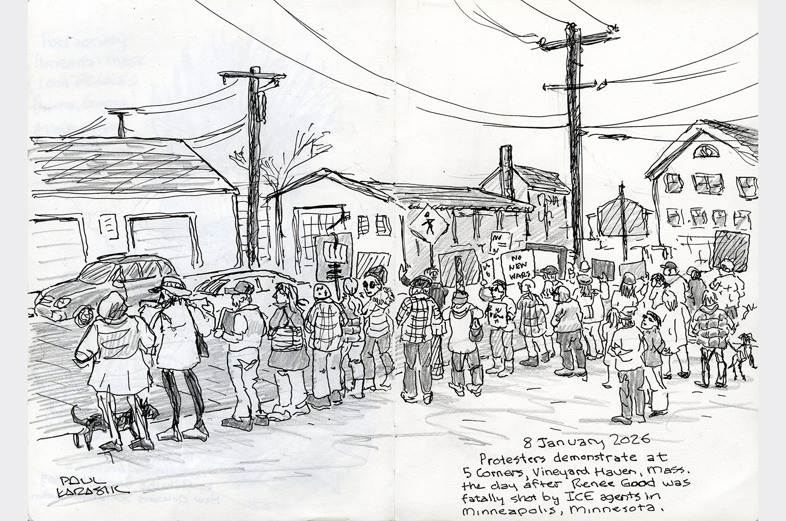 Paul Karasik captures the scene at the post office parking lot.