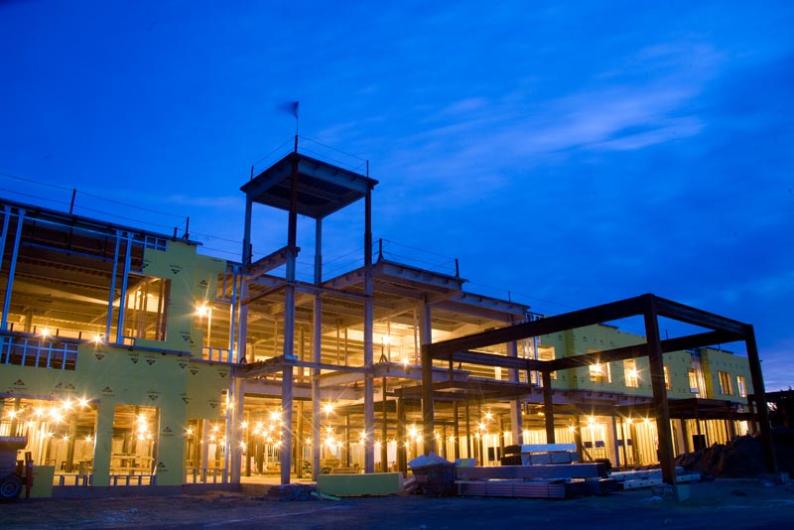hospital at dusk