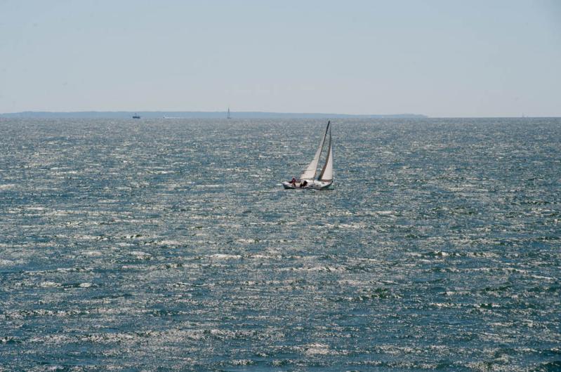A lone sailboat in Vineyard Sound. 