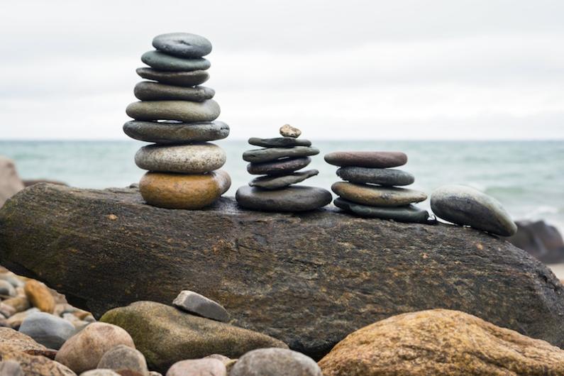 Rock cairns at Stonewall Beach, Chilmark. 