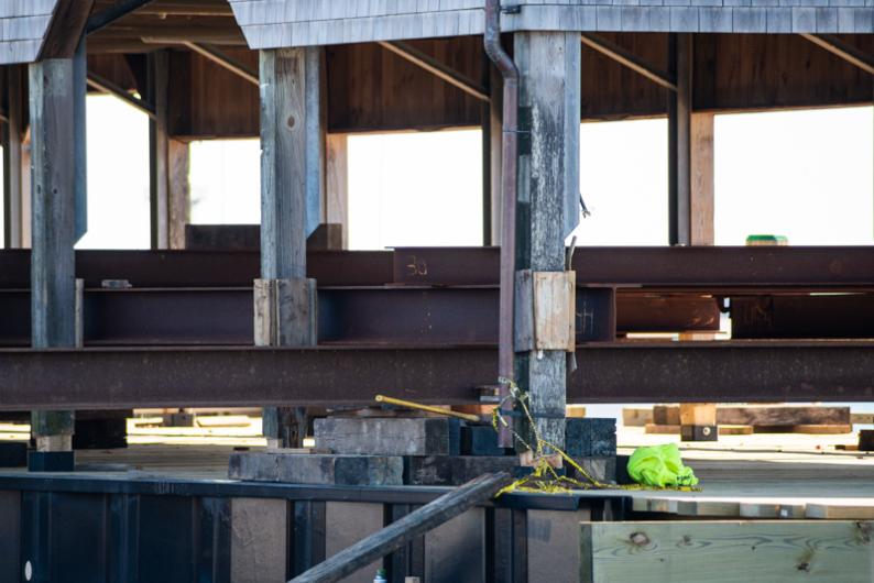 Steel supports waiting to be removed.