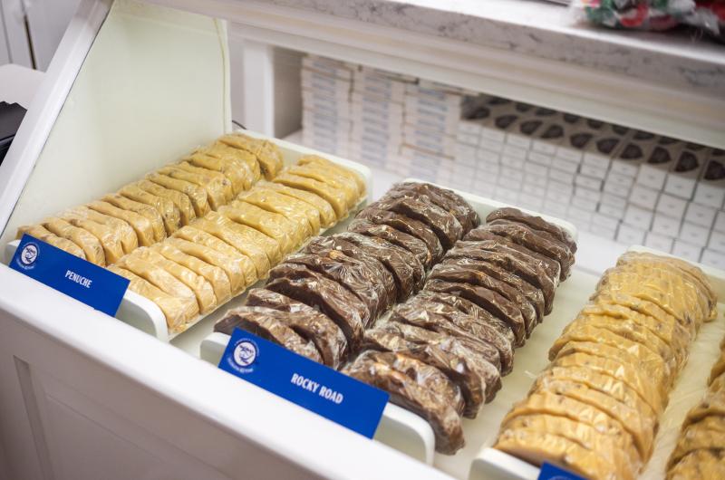 The days flavors set out in the case.