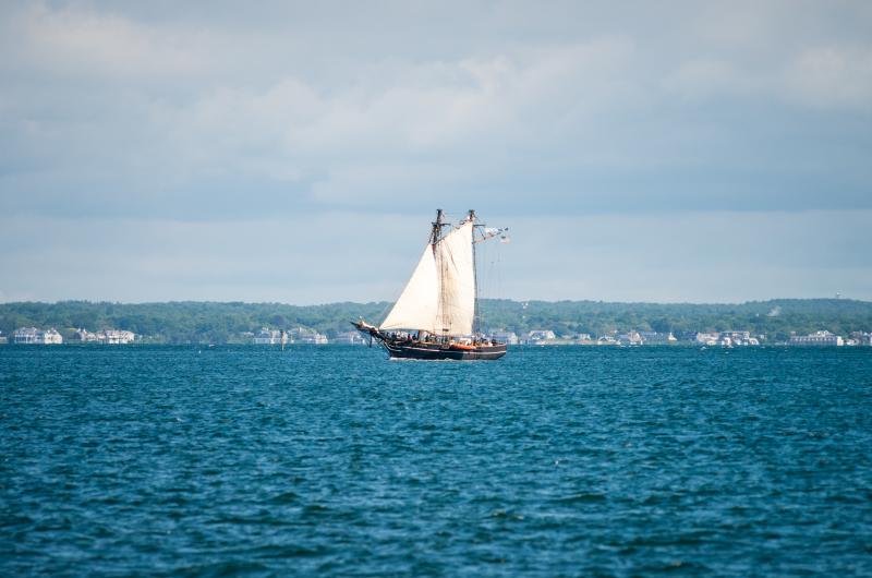 Sailing across the Sound under full sail.