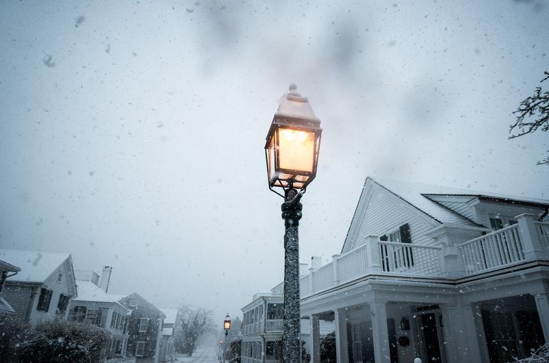 Dark skies over North Water street in Edgartown.
