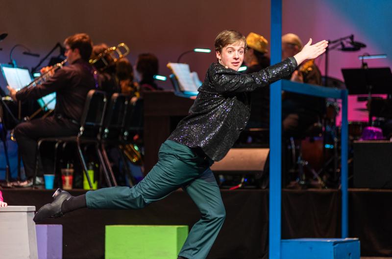 Malvolio (Aiden Weiland) is exuberant at the possibility of wedding Olivia.