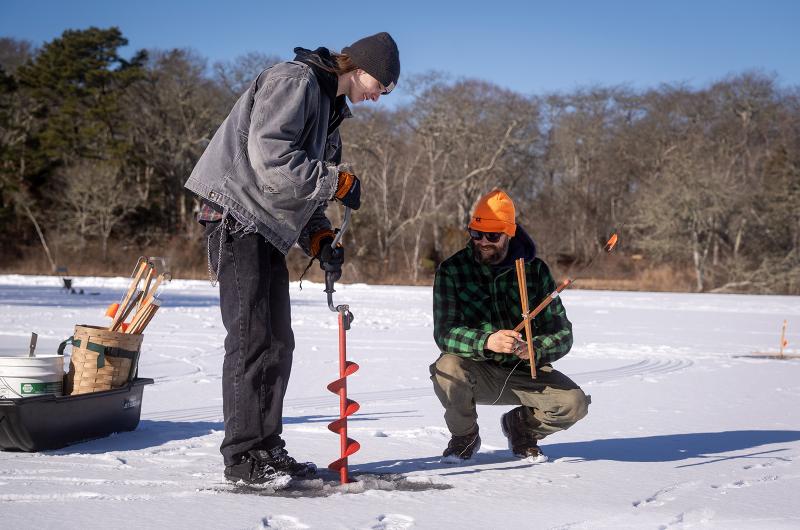 Ice fishing is a rare occurrence on the Vineyard.