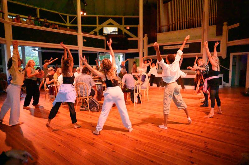 Dancing around the drum circle.