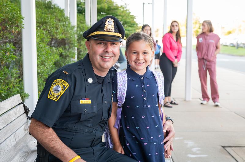 Edgartown police officer Michael Snowden with daughter Sloan.