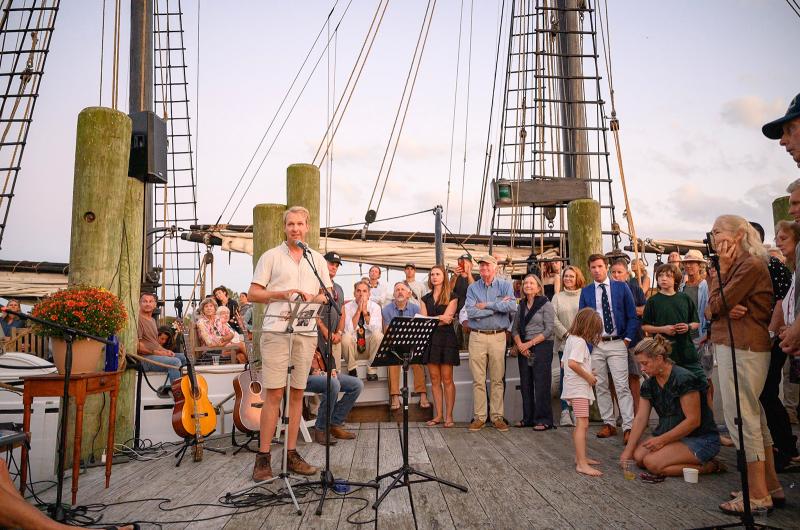 Ian Ridgeway speaking as the sun sets.