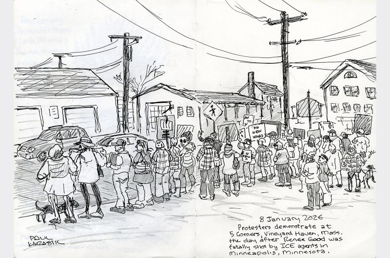 Paul Karasik captures the scene at the post office parking lot.
