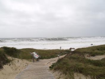 Waves batter Moshup beach Sunday
