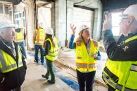 [l-r] Steve Brenner, Amy Houghton, Michael Owen discuss progress and possibilities on the third floor.