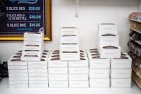 The classic Murdick's fudge boxes ready to be shipped out or carried out of the store.