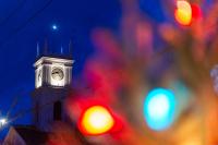 The single light atop The Old Whaling Church seen from Edgartown Town Hall.