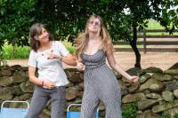 Sarah and Josie Wyman provide choreography at the finish line.