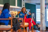 Joan Higginbotham, right, talks about her career as an astronaut.