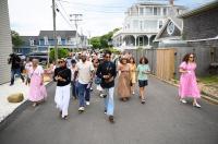 Union Chapel congregation members make their way down to Inkwell beach in Oak Bluffs.